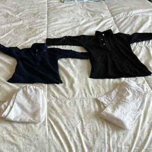Black and Navy Long Sleeve Tops with White Pants Set